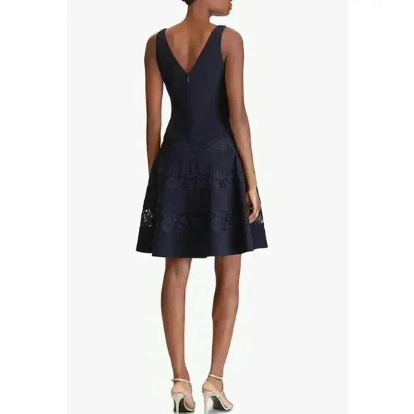Lauren Ralph Lauren, Womens Landette V-Neck A-Line Party Dress, Navy, 6 - Picture 2 of 2